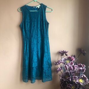 Michael Kors Petite Medium Knee Length Teal Lace Dress